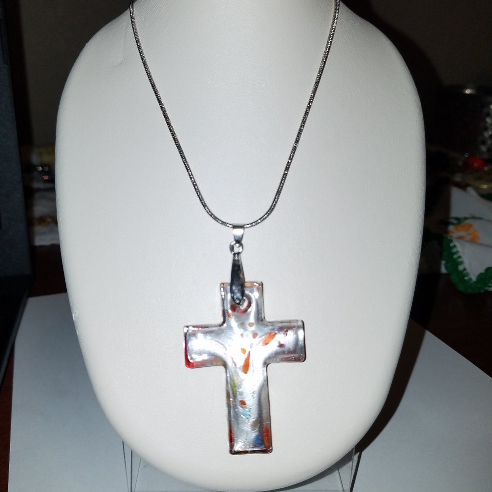 Art glass pendent 18k GP necklace